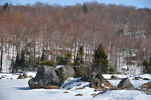 Early Spring Time Landscape Eastern Township Bromont Quebec Canada — Stock Photo, Image