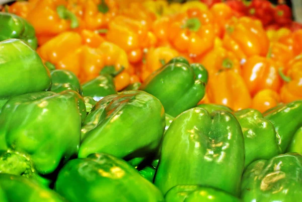 Fresh Organic Bell Peppers Capsicum Display Sale Local Farmer Market — Stock Photo, Image