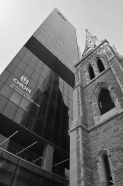 MONTREAL QUEBEC CANADA 03 24 2020: St. George 's Anglikan Kilisesi, İngiltere' nin koruyucu azizi, 1990 'da Kanada Ulusal Tarih Bölgesi seçildi.