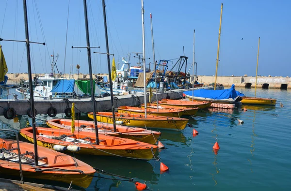 Jaffa Israel 2016 Barcos Pesca Sobre Mar Mediterrâneo Antiga Marina — Fotografia de Stock