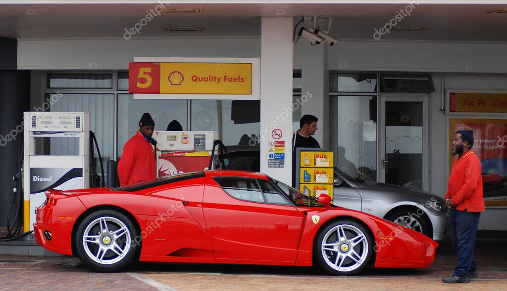 CAPE TOWN SOUTH AFRICA - NOVEMBER 23 2007: Ferrari car in Shell gas station, Cape Town South Africa