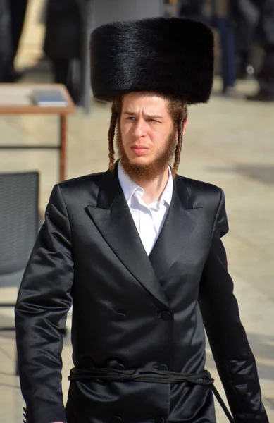 Jerusalem Israel Judío Hasidic Orar Pared Occidental Llorando Muro Lugar — Foto de Stock