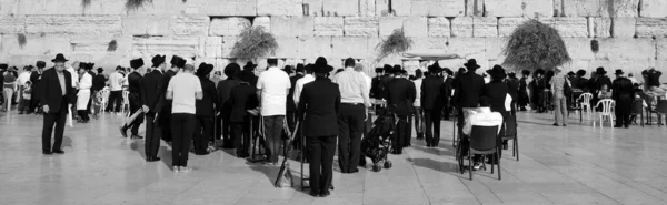 Иерусалим Еврейские Хасиды Молятся Стене Плача Стена Плача Древняя Известняковая — стоковое фото