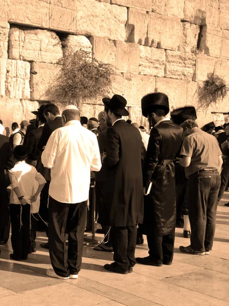 Jerusalem Israel Judío Hasidic Orar Pared Occidental Llorando Muro Lugar — Foto de Stock