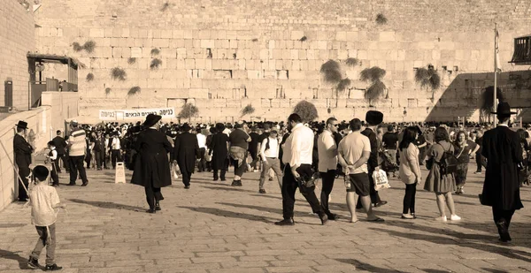 Jerusalem Israel Judío Hasidic Orar Pared Occidental Llorando Muro Lugar — Foto de Stock