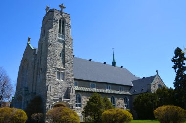 MONTREAL QUEBEC CANADA - 05: 12 2020: Kraliyet Dağı kasabası Mont Royal Kilisesi Annunciation Parish Hanımefendisi