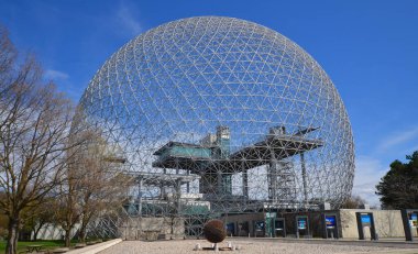 MONTREAL, CANADA - 05 07 2020: Biosphere is a museum in Montreal dedicated to the environment. Located at Parc Jean-Drapeau in the former pavilion of the United States for the 1967 World Fair, Expo 67. clipart