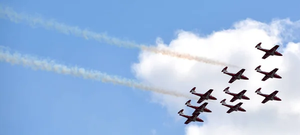 Montreal Canada 2020 Canadian Snowbirds Demonstrate Synchronized Piloting Skills Accross — Foto de Stock