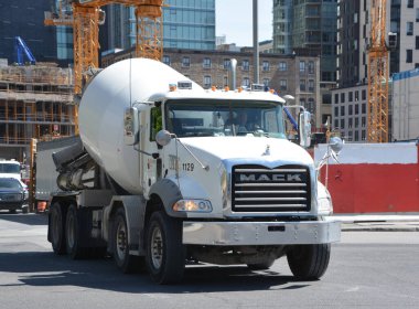 MONTREAL QUEBEC CANADA - 05 20 2020: Great Montreal truck on construction sites reopened after shutdown for the Epidemic pandemic covid-19 people containment governement rule