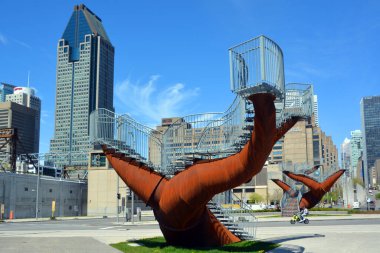 MONTREAL QUEBEC CANADA - 05 20 2020: Sculptures Dendrites by Michel de Broin reproduce this microscopic phenomenon at the landscape scale, while recalling large trees barrels.