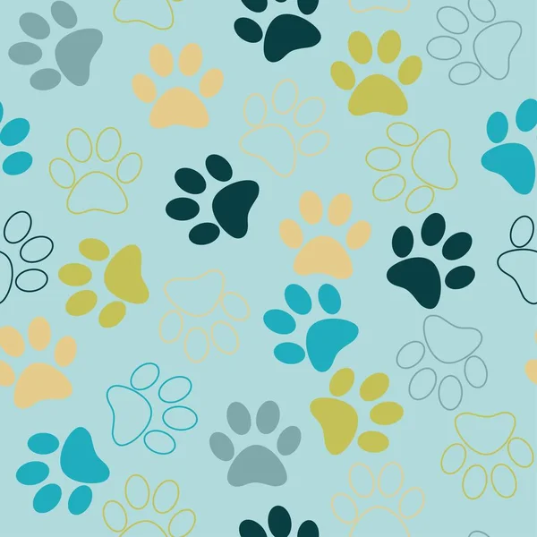 犬や猫の足跡とシームレスなパターンをベクトル。かわいいゲーム — ストックベクタ