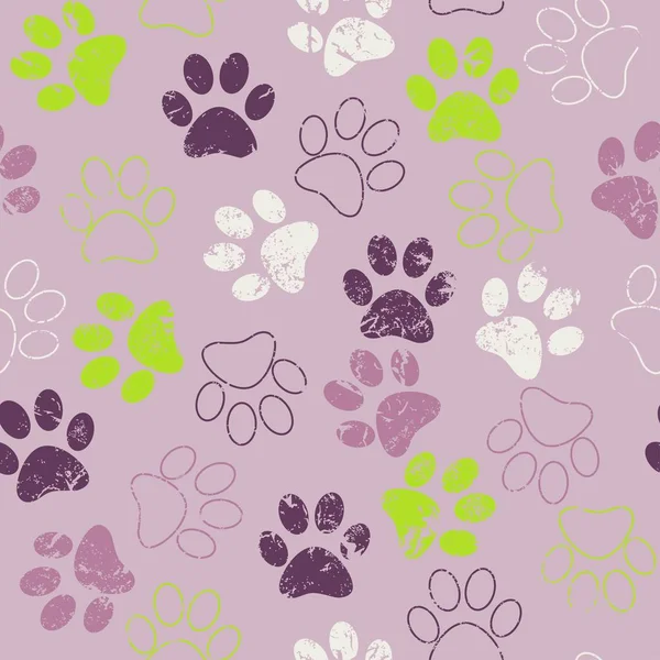 Vector seamless pattern with cat or dog footprints. Cute colorfu — Stock Vector