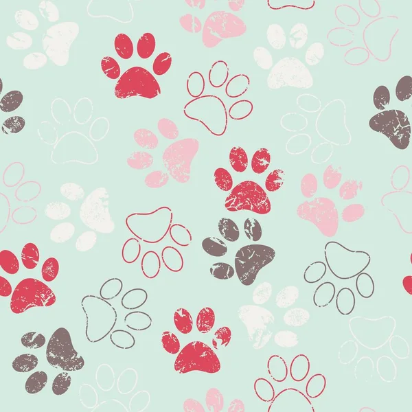 犬や猫の足跡とシームレスなパターンをベクトル。かわいいゲーム — ストックベクタ