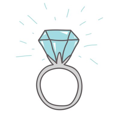 Bir elmas yüzük. Doodle simgesi. Vektör çizim