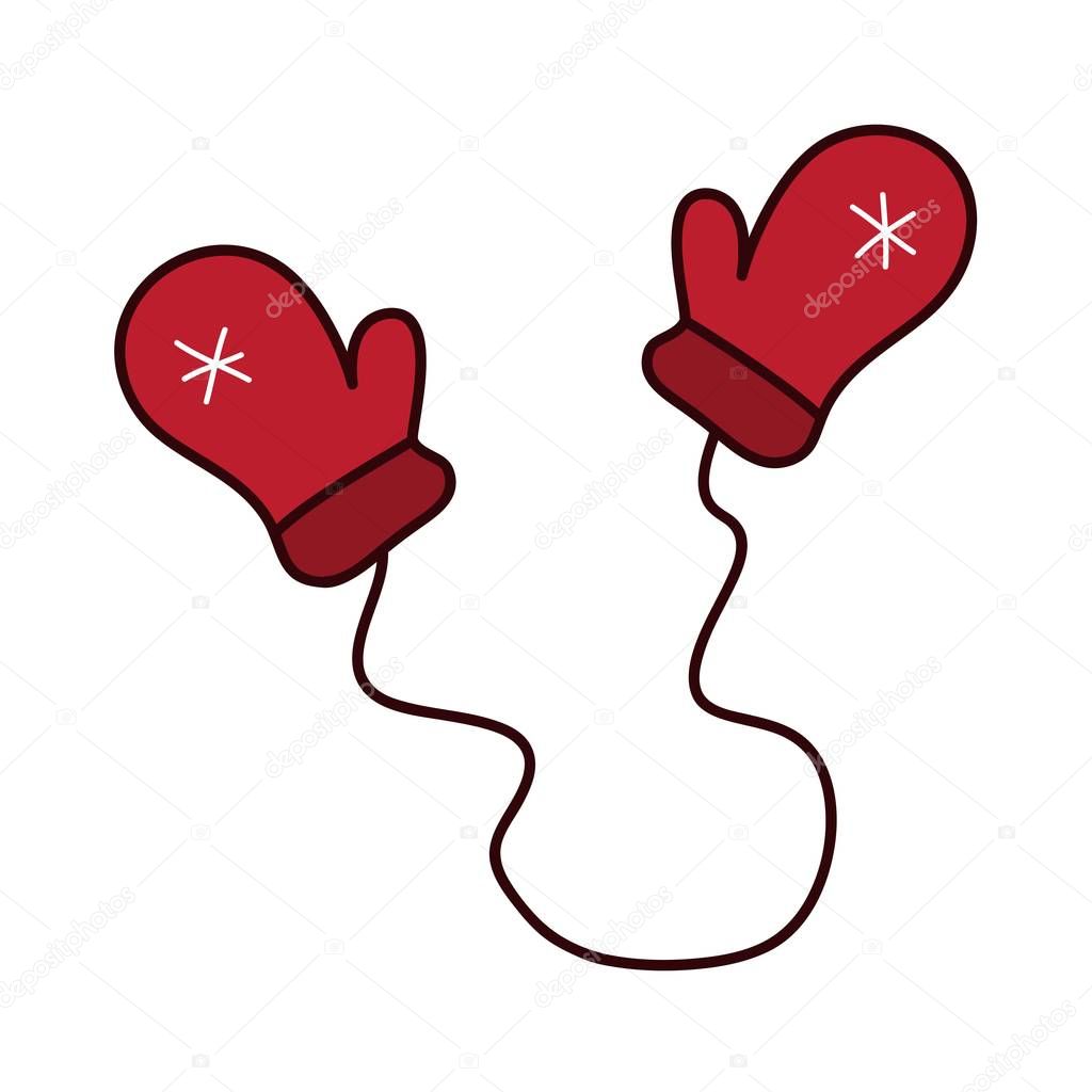 Children's mittens on a rope. Vector sketch.