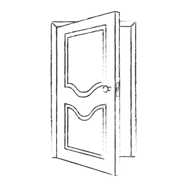 Porte ouverte. Croquis noir et blanc. Illustration vectorielle — Image vectorielle