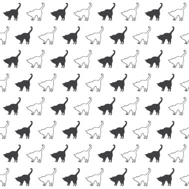 Siyah ve beyaz bir kedi tarafında silüeti. Vektör sorunsuz