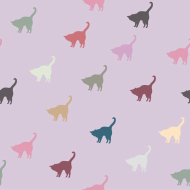 Çok renkli kedi tarafında. Bir pembe üzerinde vektör seamless modeli