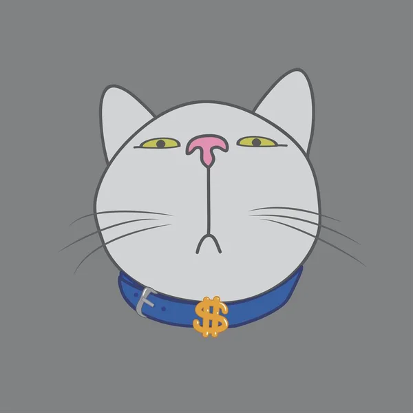 El hocico de un gato que mira hacia abajo. El dólar está en el cuello. — Archivo Imágenes Vectoriales