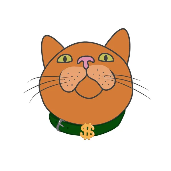 O focinho do gato que olha para cima. O dólar está na coleira. —  Vetores de Stock