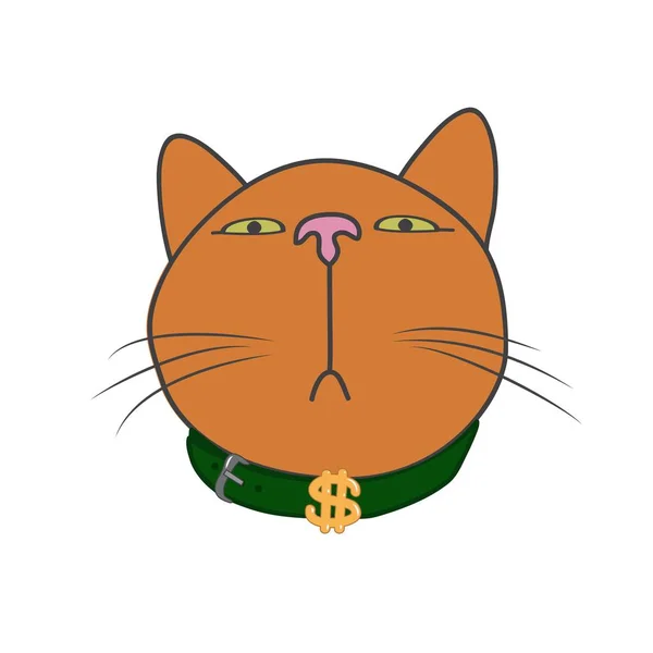 El hocico de un gato que mira hacia abajo. El dólar está en el cuello. — Archivo Imágenes Vectoriales