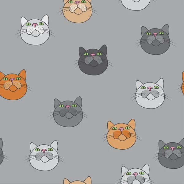 Divertidos bozales de gatos coloridos. Patrón sin costura vectorial — Vector de stock