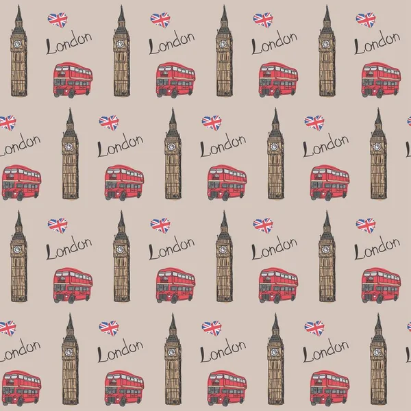 无缝模式 "最喜欢的伦敦"。大本的形象, — 图库矢量图片