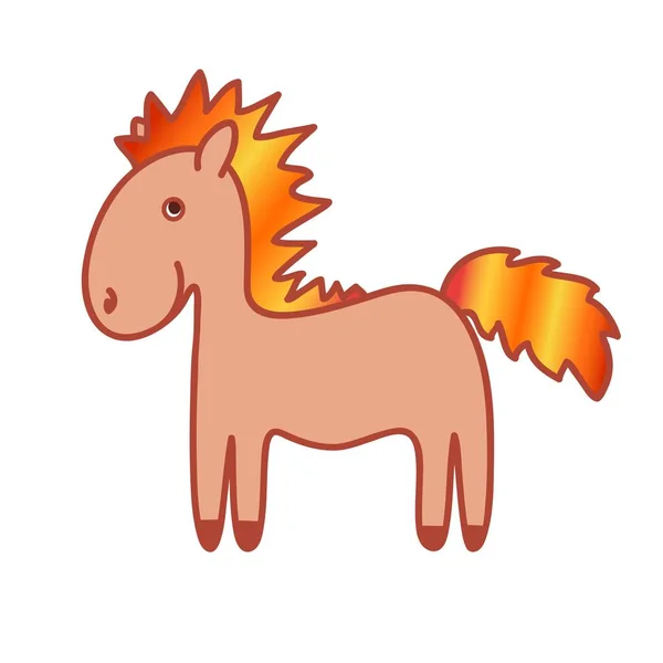 Pony naranja con melena de fuego. Ilustración infantil. Vector pa — Vector de stock