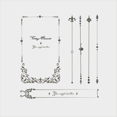 kaligrafik öğelerin vintage küme. Retro yazılı tüy çizilmiş vektör