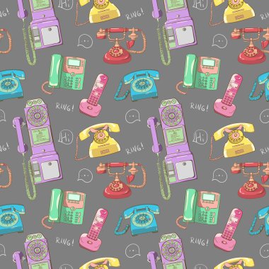 Vektör desen çizim retro, vintage ve modern telefon ile.