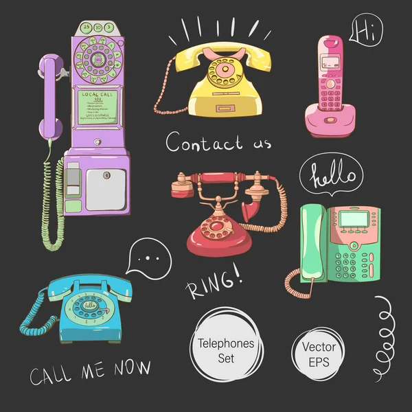 Conjunto Ilustraciones Teléfonos Vectoriales Modernos Vintage Retro — Archivo Imágenes Vectoriales