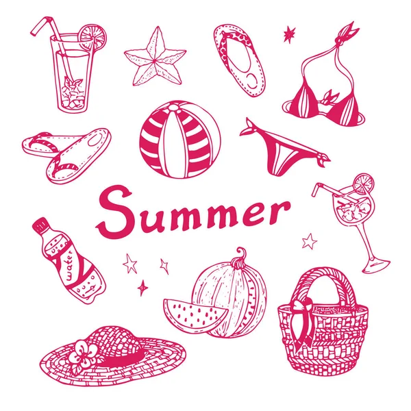 Sommerurlaub Doodle Set. Vektor handgezeichnete Illustration für Ihr Design. — Stockvektor