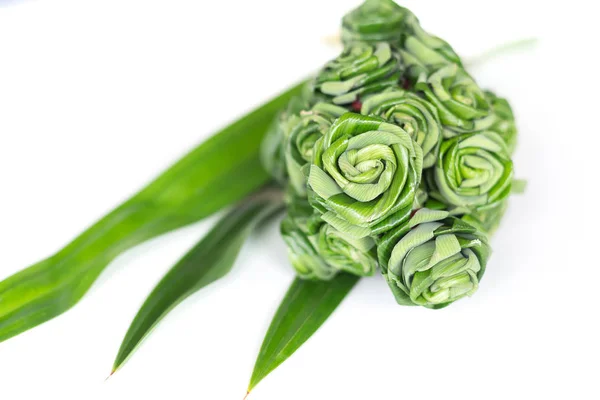 Tessitura fresca di foglie di Pandanus al bouquet di rose — Foto Stock