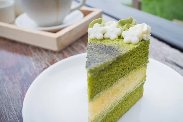 green tea cake with coffee breakfast set