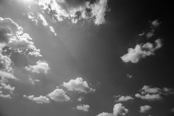 Panorama shot of blue sky and clouds in good weather days (black and white theme)