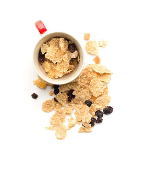 Whole grain cereal flakes which mixed berry fruit and raisins fo — Stock Photo, Image