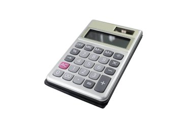 Basit tasarımı olan iş hesap makinesi beyaz arka arkaya izole edildi