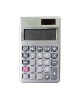 Basit tasarımı olan iş hesap makinesi beyaz arka arkaya izole edildi