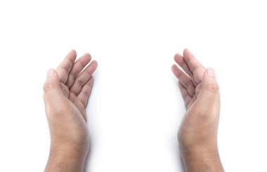 İki el ele tutuşmak ya da beyaz sırtında izole edilmiş bir şey sunmak.