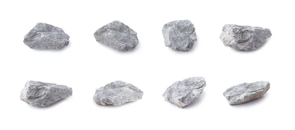 Zbiór skał izolowanych na białym tle. izol kamienia szarego — Zdjęcie stockowe