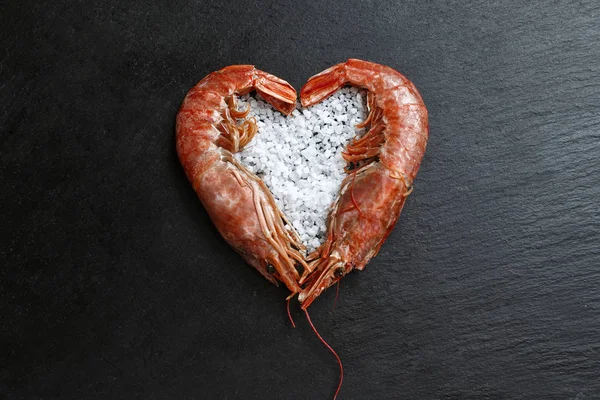 Shrimp Laid Form Heart Stone — Stock Photo, Image