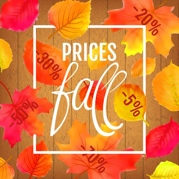 Акварельна імітація осіннього листя Векторний рекламний банер. Ціни падають, витісняючи. Не слідувати . — стоковий вектор