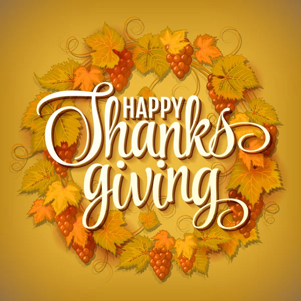 Šťastné díkůvzdání s textem pozdravu a podzimní listí. Vektorové ilustrace Eps 10 — Stockový vektor