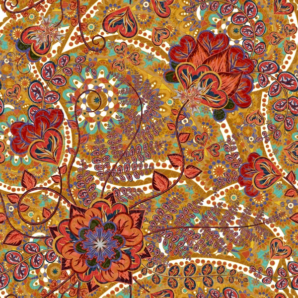 Padrão sem costura brilhante em estilo paisley. Fundo floral colorido —  Vetores de Stock