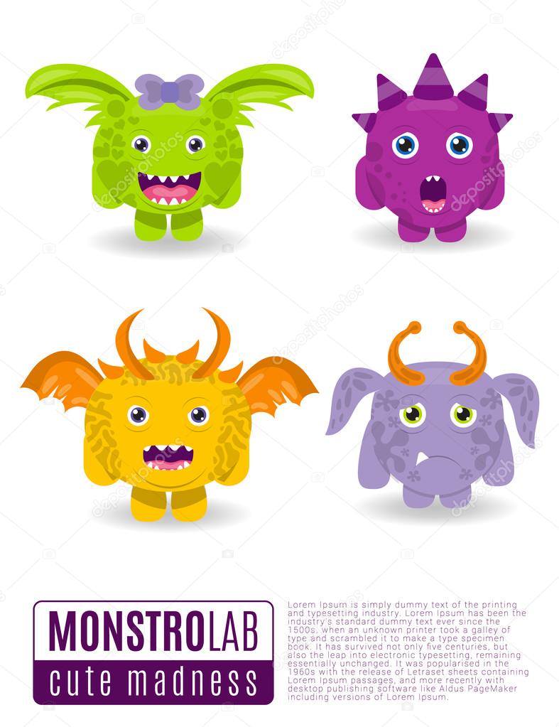Vector illustration monsters with toothy grins.