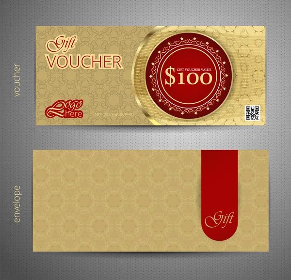 Modelo de voucher com padrão vintage premium. vetor — Vetor de Stock