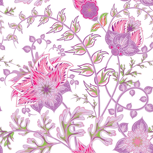 花とのシームレスなパターン。美しい鮮やかな花。ロマンチックな手描シームレス パターン ベクトル. — ストックベクタ