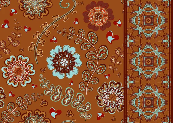 Ensemble de fond et de bordure sans couture Floral. Ensemble de motifs décoratifs vectoriels — Image vectorielle