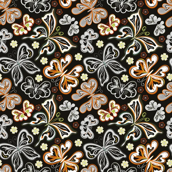 Nahtloser floraler Hintergrund mit Schmetterlingen. Sommer schöne abstrakte Muster. — Stockvektor
