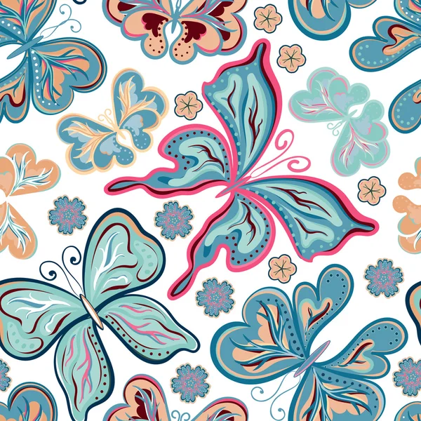 Padrão de borboleta colorido sem costura. Ilustração vetorial —  Vetores de Stock